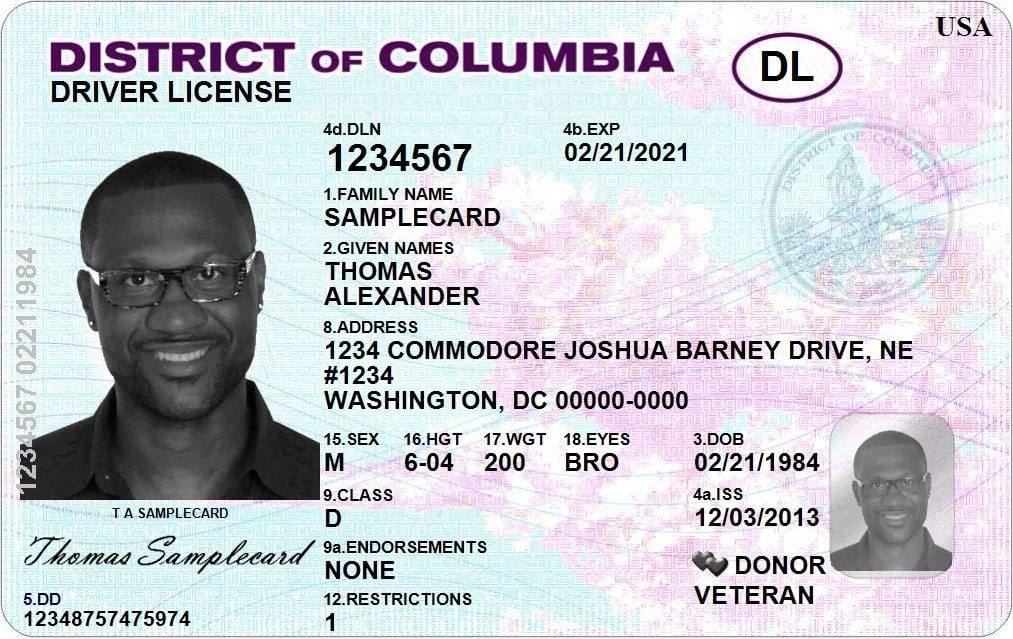 D.C. License Front