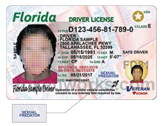 New Florida Driver's License indicates sexual predators