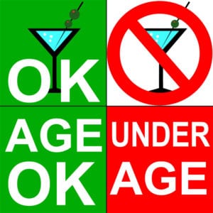 Image displaying cocktail drink and "age OK" or "under age" to purchase alcohol
