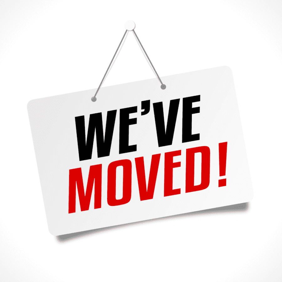 Sign that says "we've moved"