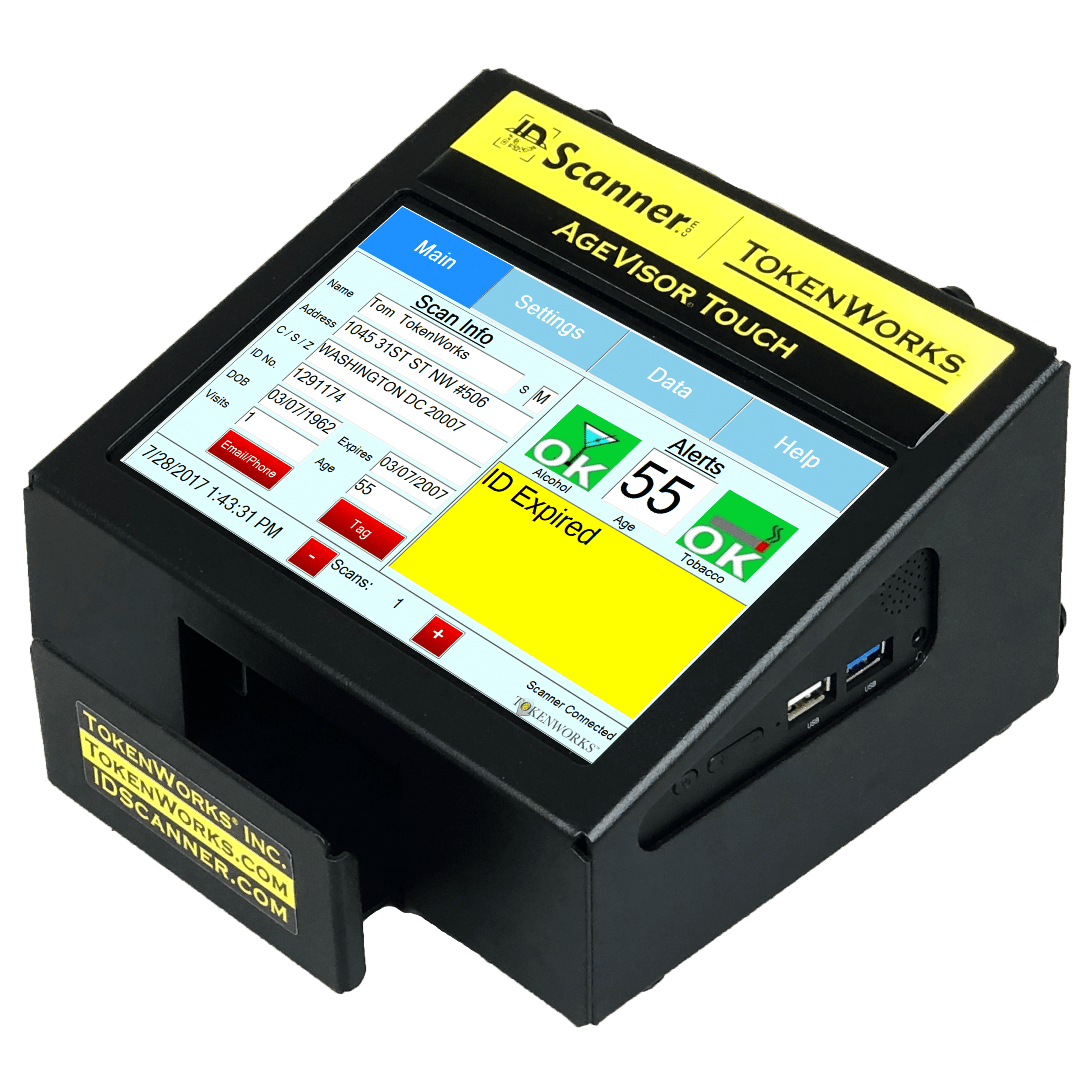 agevisor touch stationary id scanner with data on screen