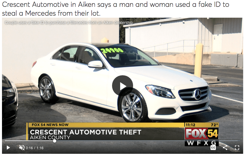 Car Dealership says a man and a woman used a fake ID to steal a Mercedes from their lot