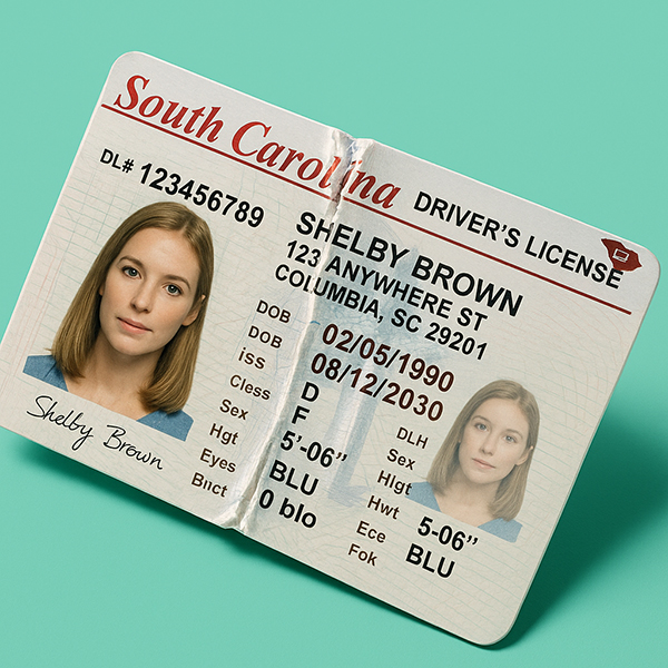 Fake South Carolina Drivers License Damaged