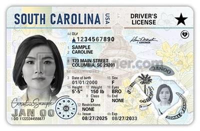 South Carolina's New 2025 Drivers License Front of ID