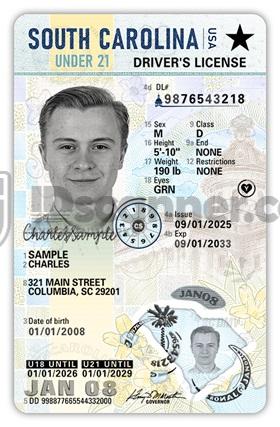 South Carolina's New 2025 Drivers License Under 21 Front of ID