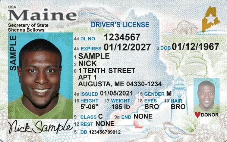 Maine sample state ID image