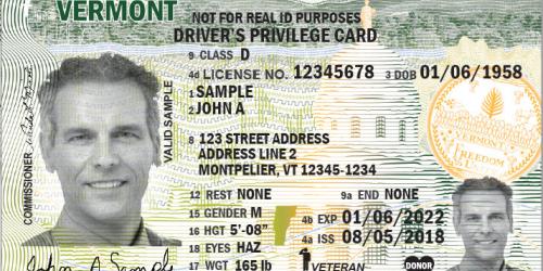 Driver's Privilege Card Vermont sample image